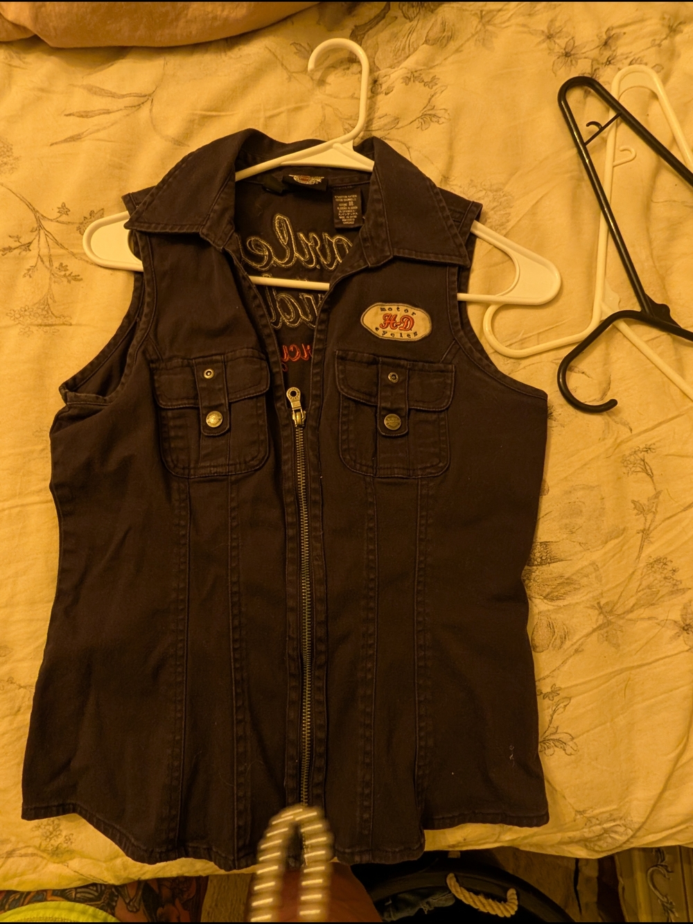 Harley-Davidson Black Sleeveless Zip-Up Collared Tank